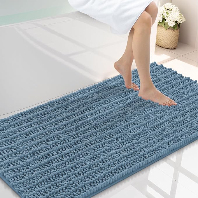 Smiry Bathroom Rugs Mat 40x24, Extra Soft Absorbent Chenille Bath Rugs, Non Slip Rubber Backing Machine Washable Quick Dry Bath Mats for Bathroom Floor, Tub, Shower, Home Accessories, Grayish Blue