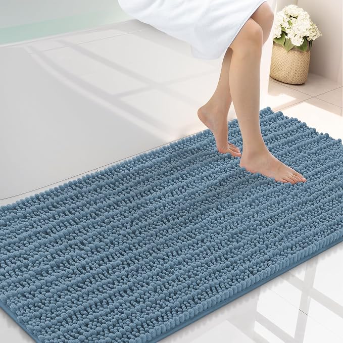 Smiry Bathroom Rugs Mat 45x27, Extra Soft Absorbent Chenille Bath Rugs, Non Slip Rubber Backing Machine Washable Quick Dry Bath Mats for Bathroom Floor, Tub, Shower, Home Accessories, Grayish Blue