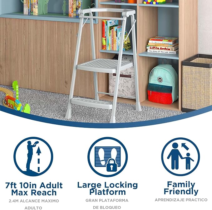 COSCO 2-Step Kitchen Stepper™ Adult Folding Step Stool, Kids Folding (Steel/Resin)