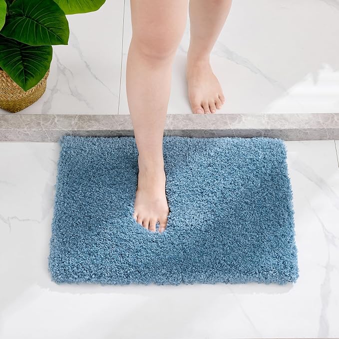 Disolla Blue Bathroom Rug 17x24 - Non-Slip Plush Small Bath Mat, Highly Absorbent & Ultra Soft Fluffy Floor Mat, Machine Washable for Shower and Tub