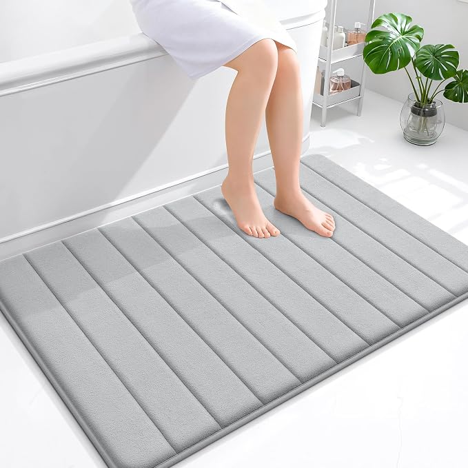 OLANLY Memory Foam Bath Mat 44x32, Super Soft Absorbent Bathroom Rugs, Quick Dry, Machine Washable Shower Floor Rugs, Bathmat Carpet, Bathroom Home Decor Accessories, Light Gray