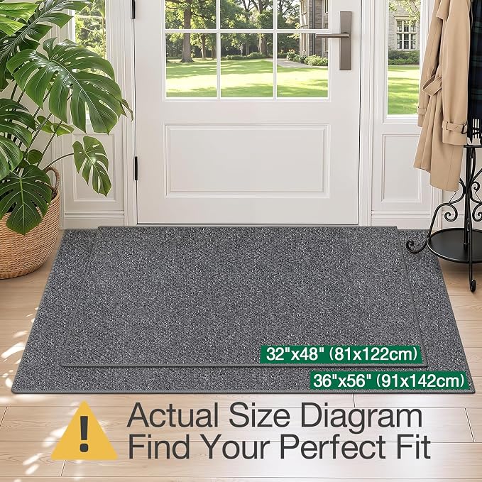 LUMI Ultra Thin Indoor Door Mat for Entrance 32"x48", Non Slip Entryway Mat, Low Profile Doormat, Unique Herringbone Design Carpet for Inside, Patio, Porch, Charcoal Gray