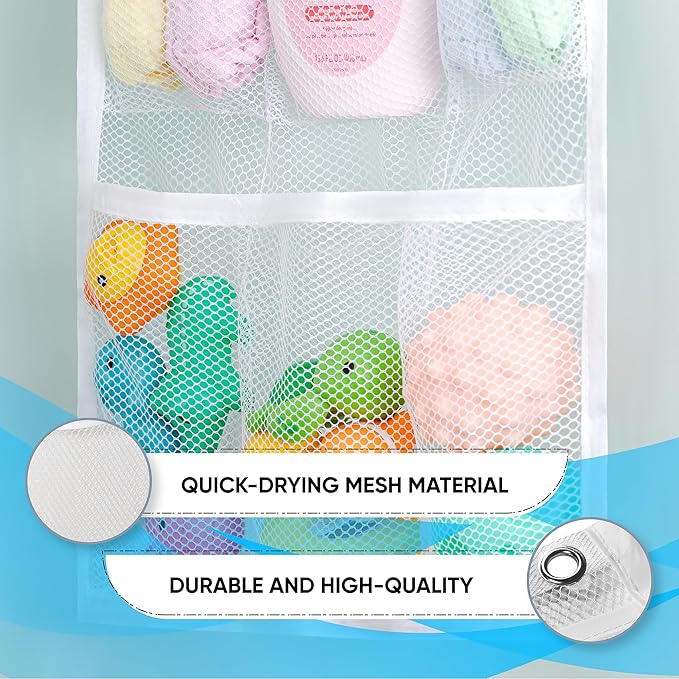 Handy Laundry Shower Curtain Bathroom Organizer -9 Pockets- Perfect for Organizing Home Bath, Your Toiletries and kid's Toys in Nine Durable Deep Mesh Pockets. Hang on Existing Shower Curtain Rings.