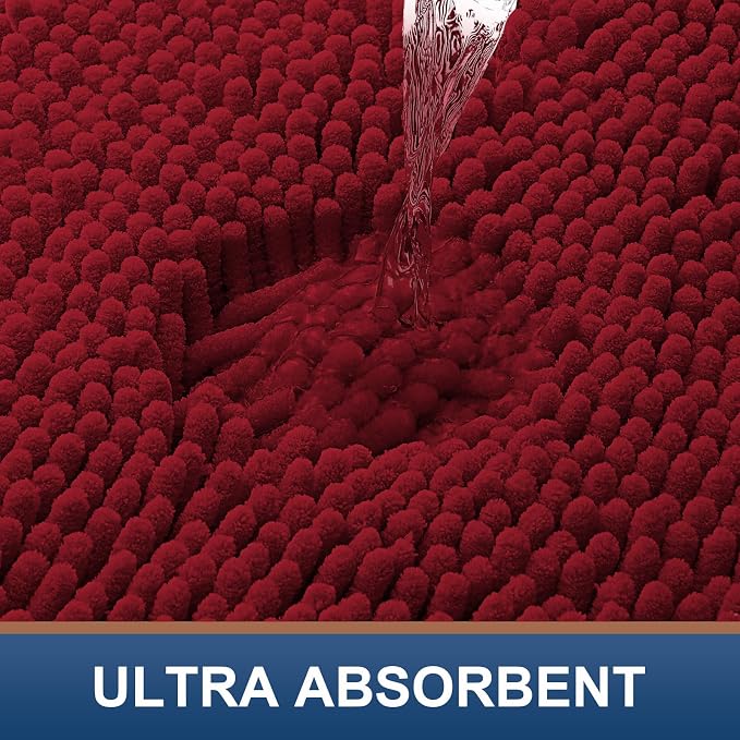 Smiry Luxury Chenille Bathroom Rugs 24x16, Extra Soft and Absorbent Shaggy Bath Mat, Machine Washable, Non-Slip Plush Carpet Runner for Tub, Shower, and Floor, Home Decor Accessories, Red