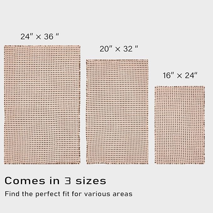 Douceur Waffle Bath mat for Bathroom Floor Non Slip, Super Soft Acrylic Blend Bath Rugs with Tassels, Quick Dry Bathroom Rugs Machine Washable,20" x 32", Brown