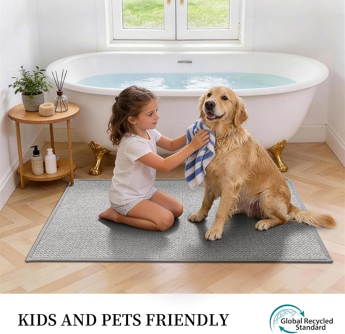 YIHOUSE Gray Bathroom Rugs Sets 2 Piece, Quick Dry Thin Bath Mat, Non Slip Absorbent Machine Washable, Bath Runner Rug for Bathtub Sink Home Decor (17"x24" + 17"x47")