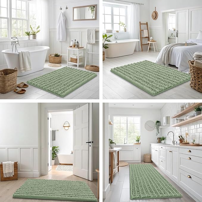 Smiry Bathroom Rugs Mat 44x24, Extra Soft Absorbent Chenille Bath Rugs, Non Slip Rubber Backing Machine Washable Quick Dry Bath Mats for Bathroom Floor, Tub, Shower, Home Decor Accessories, Sage Green