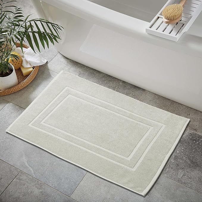 Feather & Stitch 2 Piece Towel Like Bath Mats (30x21 Inch) 100% Cotton Terry Bath Mats, Bathroom Shower Floor Mats [NOT A Bathroom Rug], Soft Absorbent Washable Mats - Silver Birch