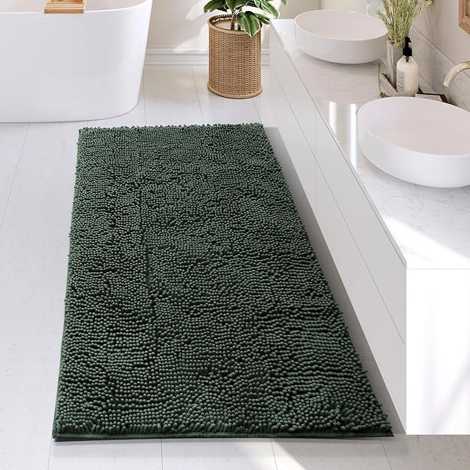 Hearth & Harbor Bathroom Rugs, Chenille Bath Mat - Machine Washable Bath Mats for Bathroom Non-Slip Backing Rubber, Quick Dry Bathroom Mat