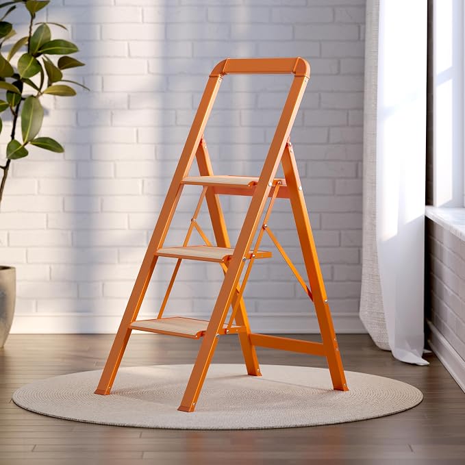 Step Stool 3 Step Ladder Lightweight Folding Step Stool Ladders for Home with Wide Anti-Slip Pedal Blanket Ladder Shelf for Ktichen, Office,Living Room