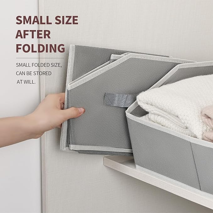 Homsorout Trapezoid Storage Baskets for Shelves - Large Fabric Baskets for Organizing, Foldable Storage Bin with Handles, Cube Storage Organizer Bins for Clothes, Blankets, 4 Pack, Grey
