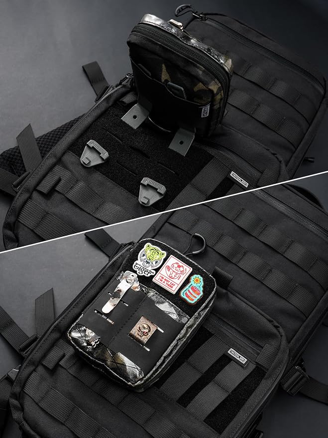 TACTICAL GEEK EDC Compact Waist Pocket Pouch, Multi-Purpose Molle EDC Pouch Gadget Organizer (E2.0-Black Camo)