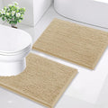 Smiry Bathroom Rugs Set 2 Piece, Soft Absorbent Chenille Bath Mat and U-Shaped Toilet Rug Set, Non Slip Shaggy Bath Carpet for Tub, Shower and Floor (24x16+24x20, Beige)