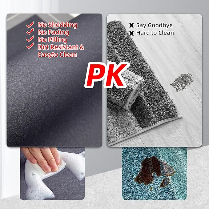 Large Bath Mat Rug, Rubber Non Slip Bath Mat Super Absorbent Quick Dry Bathroom Floor Mat Thin Bathroom Rugs Fit Under Door-Shower Rug for in Front of Bathtub Shower, Grey, Easy to clean, 23.6"x35.4"
