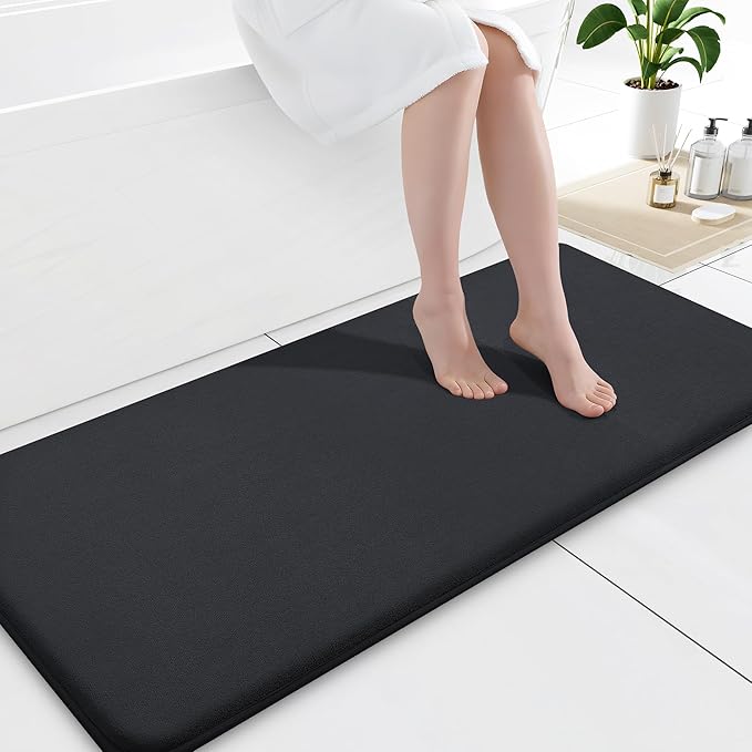 Smiry Memory Foam Bath Mat 47x17, Extra Soft and Absorbent Bathroom Mats, Non Slip Washable Carpet for Floor, Shower and Tub, Black