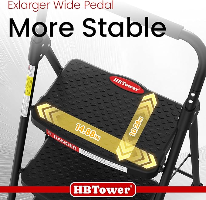 HBTower 4 Step Ladder, Step Stool Foldable with Wide Anti-Slip Pedal, Sturdy Steel Ladders for Home Adults Kitchen