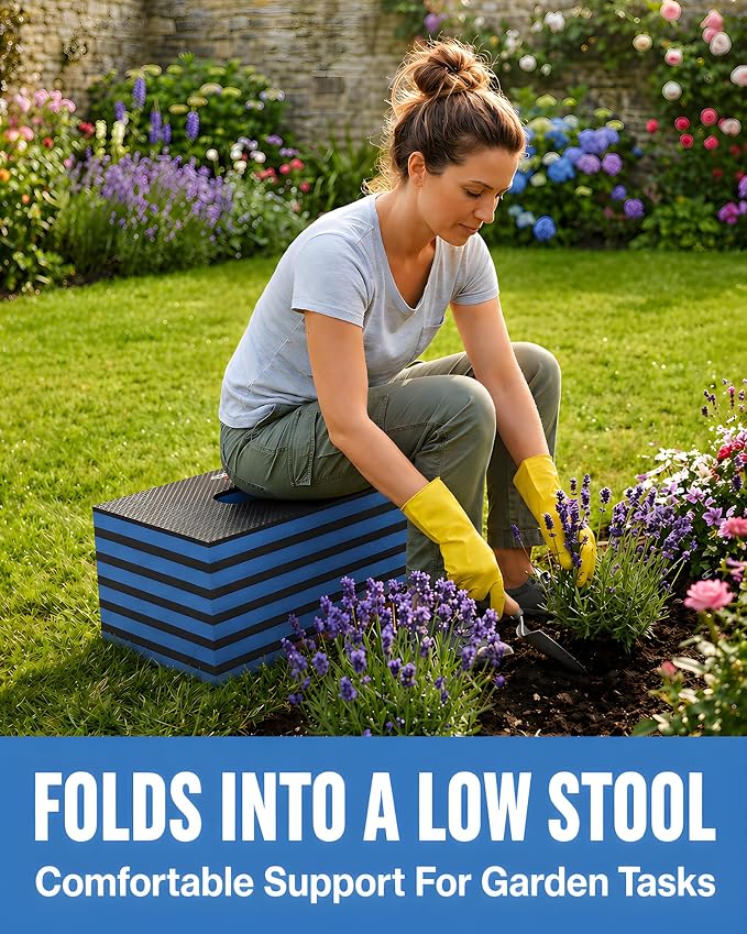 Foldable EVA Utility Mat with Handle, Heavy Duty Mechanic Mat for Kneeling, Workouts, Garages, Gardening, Camping, Picnics, Outdoor Adventures and Home Gyms, Blue