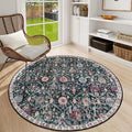 Lahome Moroccan Trellis Washable Round Rugs, Non-Slip Soft Round Rug 4ft Ultra-Thin, Small Vintage Circle Carpet for Entryway Kitchen Bedroom Nursery Bathroom Elise, Black/Multi