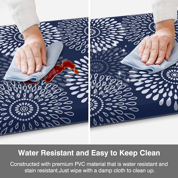 LuxStep Kitchen Mats for Floor,0.47 inch Thicker Cushioned Rug Anti-Fatigue Mats for Kitchen Decor Accessories,Waterproof Non-Slip Mats and Rugs Set for Office,Laundry 17.3"×29"+17.3"×47",Blue