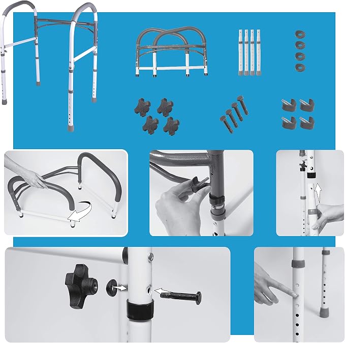 Carex Toilet Safety Rails, Adjustable and Detachable Toilet Safety Frame with Handles for Elderly, Handicap, or Disabled, Heavy-Duty Non-Slip Bathroom Grab Bar, with Padded Handles and Aluminum Frame