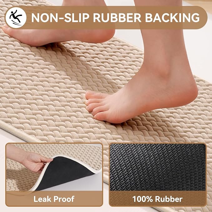 YDKGL Bathroom Rugs Non Slip, Super Absorbent Quick Dry Bath Mats for Bathroom, Foam Weave Texture Thin Bath Rugs Washable with Rubber Backing Fit Under Door Outside Shower, 20” x 31“