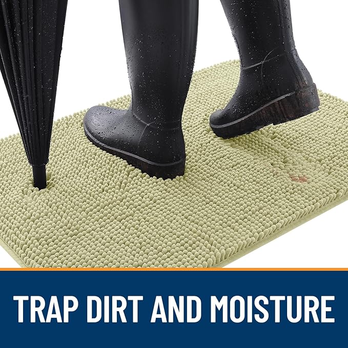 OLANLY Dog Door Mat for Muddy Paws 40x24, Absorbs Moisture and Dirt, Absorbent Non-Slip Washable Doormat, Quick Dry Chenille Mud Mat for Dogs, Entry Indoor Entryway Carpet for Inside Floor, Vanilla