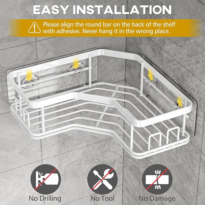 MAXIFFE 3 Pack X-Large Corner Shower Caddy with Soap Holder, Large Capacity Sturdy Easy Install No Drilling Stainless Steel Hold 40 LB Shower Organizer Shelves Rack for Family Renters Bathroom, White