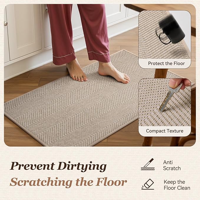 AMOAMI Kitchen Mats for Floor, Non Slip Washable Kitchen Rugs Absorbent Quick Dry and Easy to Clean,Rugs for Kitchen in Front of Sink, 20“*32”, Beige