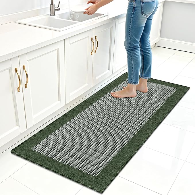 StepRite Kitchen Rugs, Kitchen Mat for Floor, 47"x20" Non-Slip Machine-Washable Commercial Floor Mat, Absorbent Heavy-Duty Rug for Office & Home, Sink Standing Mat, Entryway Carpet, Door Mat, Green