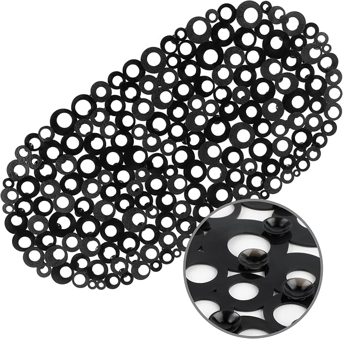 WELTRXE Oval Bathtub Mat Non Slip, Black Bubbles Bath Mats for Tub, Shower Mat with Drain Holes, Suction Cups, Machine Washable Bath Tub Mat, BPA, Latex, Phthalate Free for Bathroom, 27 x 14 Inch