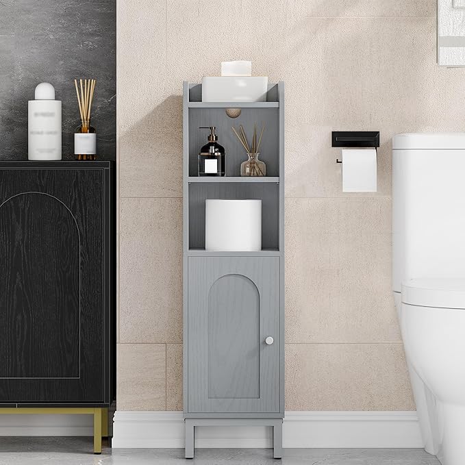 Hzuaneri Bathroom Storage Cabinet, Small Corner Floor Cabinet with Door and Shelves, Narrow Toilet Paper Holder, Bathroom Organizer with Adjustable Shelf, for Small Spaces, Gray BC38221GR