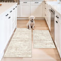 Kitchen Rugs Sets of 2, Washable Non-Slip Kitchen Mats for Floor, Stain Resistant Kitchen Runner Rugs for Kitchen Sink Laundry Entryway (Cream Beige, 2x3+2x4)