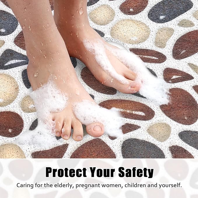 Shower Mat Non Slip: 24x36 Inch Large Shower mats for Inside Shower with Drain Hole in Middle, Super Soft PVC Loofah Massage Shower Floor Mat, Anti Slip Shower Stall Mat, Quick Drying