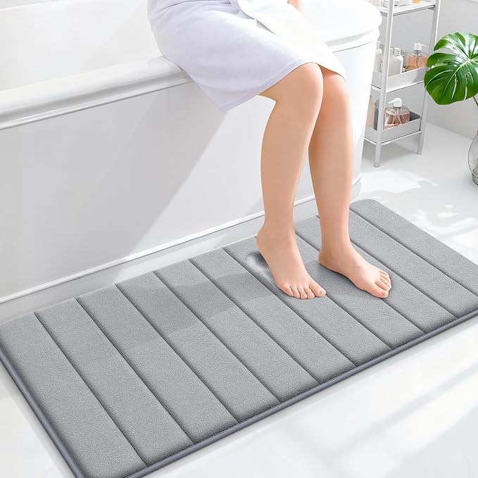 OLANLY Memory Foam Long Bathroom Rugs Runner 44x20, Super Soft Absorbent Bath Mat, Quick Dry, Machine Washable Shower Floor Rugs, Bathmat Carpet, Bathroom Home Decor Accessories, Grey