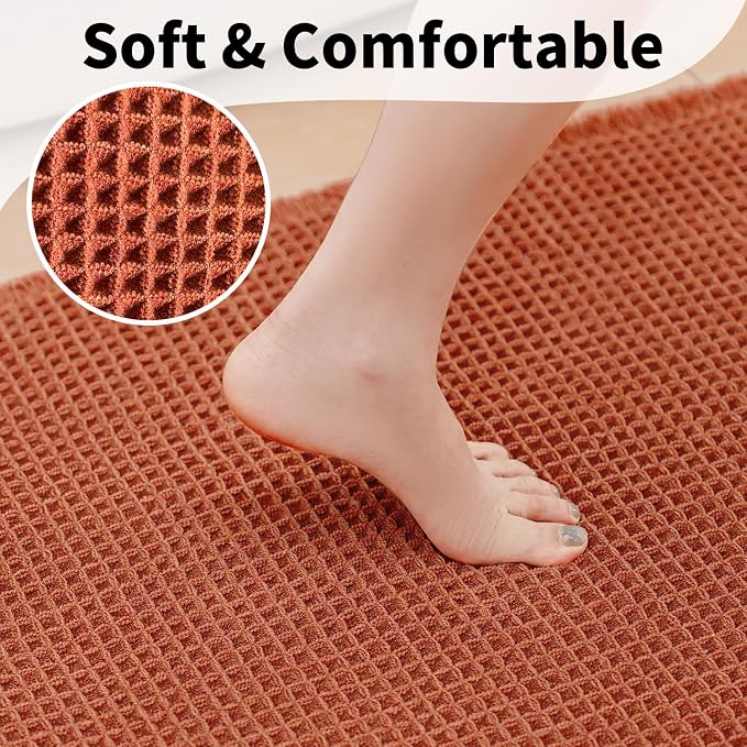 Waffle Runner Bath Mat - Long Boho Bathroom Rugs Non Slip Washable, Super Absorbent & Quick Dry, Soft Bath Mat Farmhouse Bathroom Decor, 24'' x 72'', Dirty Orange
