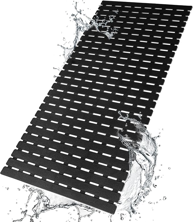 BEMISO Shower Mat Non Slip Bathtub Mat with Suction Cups and Drain Holes 37.4 x15.7 Inch Bath Mat for Tub & Shower.Easy Dry,Easy to Cut,Eco-Friendly