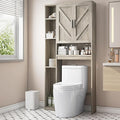 Over The Toilet Storage Cabinet with 7 Storage Shelves, Above Toilet Bathroom Organizer with Toilet Paper Holder Stand, Behind Toilet Cabinet, Space Saver for Restroom, Bathroom, Laundry, Grey