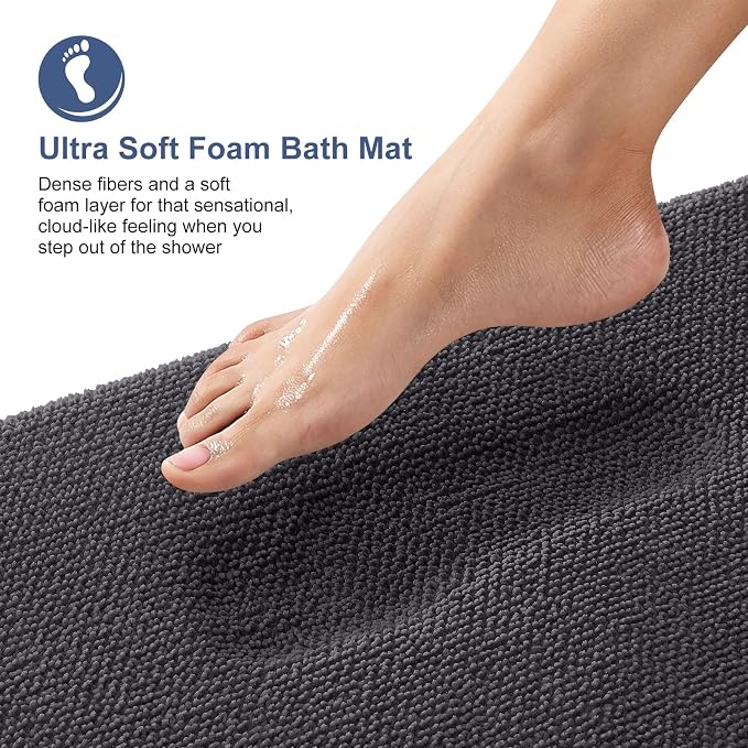 OLANLY Thick Memory Foam Large Bathroom Rugs 40x32, Extra Soft Absorbent Bath Rug, Quick Dry Bath Mat, Non-Slip, Machine Washable Mats for Bathroom, Tub and Shower, Home Decor Accessories, Dark Grey