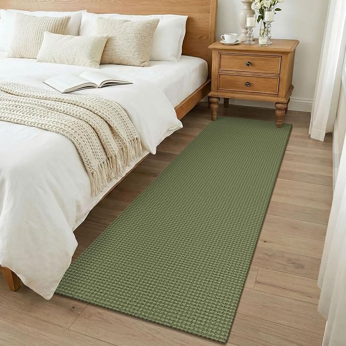 KOZYFLY Woven 2x7 Washable Kitchen Runner Rug, Non Slip Runners for Hallway, Cotton Entryway Runner, Braided Floor Carpet for Entry, Kitchen, Bedside, Hall, Olive Green/Earthy Green