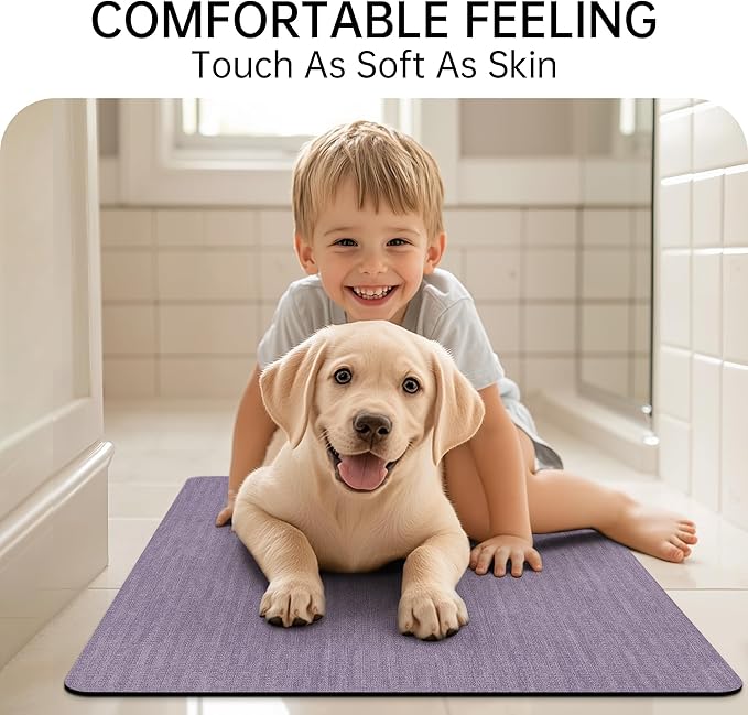 Mecko Bath Mat, Ultra Absorbent Quick Dry Bathroom Floor Mats-Rubber Non-Slip Thin Bathroom Rug Fit Under Door, Faux Suede Surface Shower Rug for Bathtub, Sink, Shower Room(Lavender Purple,20"x32")