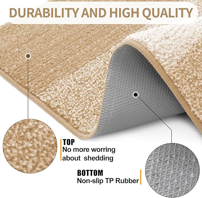 Kitinjoy Indoor Outdoor Door Mat, 48x30 Non-Slip Absorbent Dirt Trapper, Low-Profile Washable Inside Entrance Front Floor Mat, Sturdy Soft Entry Doormats for Entryway, Beige