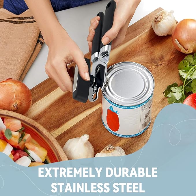 KTOJOY Heavy Duty Stainless Steel Smooth Edge 3-In-1 Multifunctional Manual Strong Can Bottle Opener – Soft-Grip Black