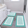 Pauwer 3-Piece Bathroom Shower Rug Set with U-Shaped Contour Toilet Mat, Absorbent Microfiber Plush Bath Mats, Non-Slip, Machine Washable Shaggy Bathroom Floor Mats, Teal