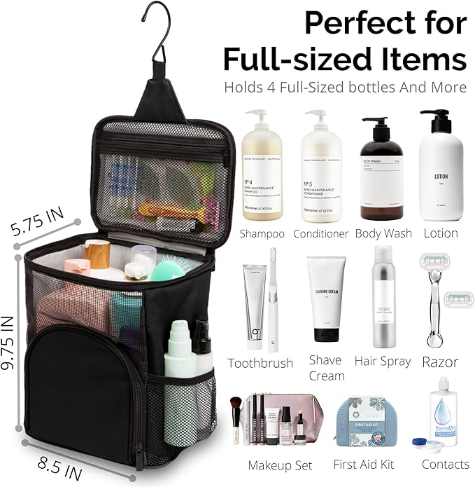 TERRA HOME Original Portable Shower Caddy For College Dorms - Foldable Mesh Tote - Dorm Room Essentials - Durable Hanging Travel Shower Bag - Perfect for College Students, Men, Women (Black)