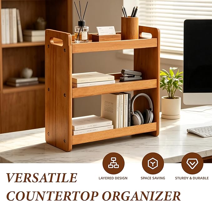 Bathroom Counter Organizer, 3 Tier Bathroom Countertop Organizer, Bathroom Counter Shelf, Wooden Makeup Organizers Countertop, Bathroom Vanity Organizers and Storage for Bedroom, Gifts
