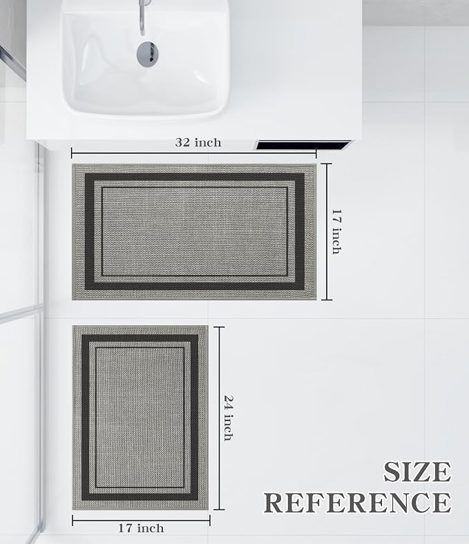 chakme 2 Piece Bathroom Rug Sets, Ultra Thin Bath Mat Quick Dry, Absorbent Non Slip Machine Washable, Dark Grey, 17"x24"+17"x32"