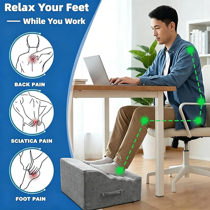 Under Desk Foot Rest, Non-Slip Office Foot Stool for Office & Gaming Chair, Leg Support for All-Day Comfort (Light Gray)