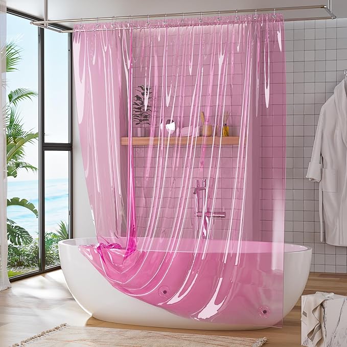 Titanker Shower Curtain Liner, Plastic Shower Liner PEVA 72 x 72 Lightweight Waterproof Shower Curtains for Bathroom with Magnets and Grommets, Clear Pink
