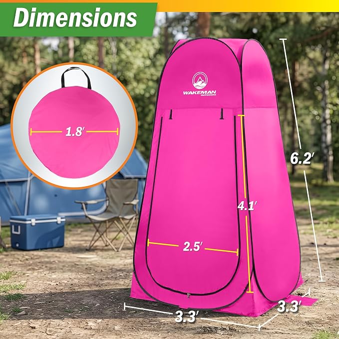 Wakeman Pop Up Changing Tent, 3.3 x 3.3 x 6.2ft, Camping Shower Tent for Portable Toilet Stall or Dressing Room with Carry Bag for Camping, Beach, or Tailgate, Polyester