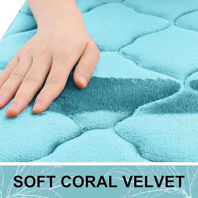 OLANLY Memory Foam Bath Mat Rug 47x20, Ultra Soft and Absorbent Bathroom Rugs, Non-Slip, Comfortable, Machine Washable Bath Carpet for Bathroom Floor, Tub, Shower and Home Decor Accessories, Sky Blue